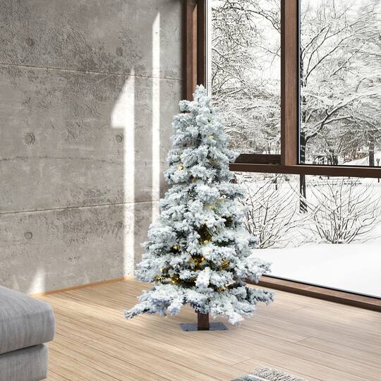 5ft. Pre-Lit Flocked Spruce Artificial Christmas Tree, Warm White Dura-Lit® LED Lights